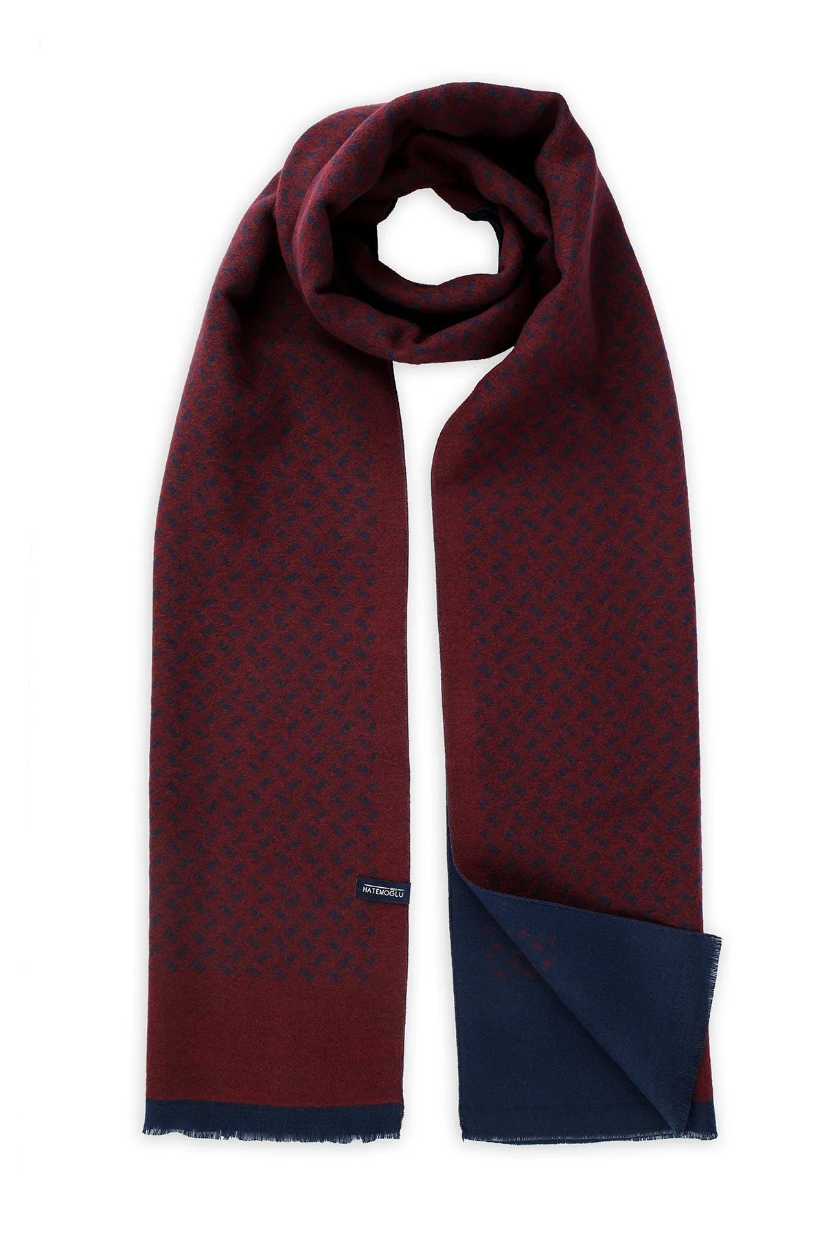 Burgundy - Navy Patterned Scarf