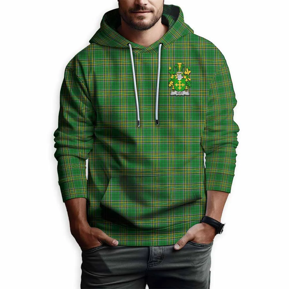 Bury Irish Clan Tartan Hoodie with Coat of Arms