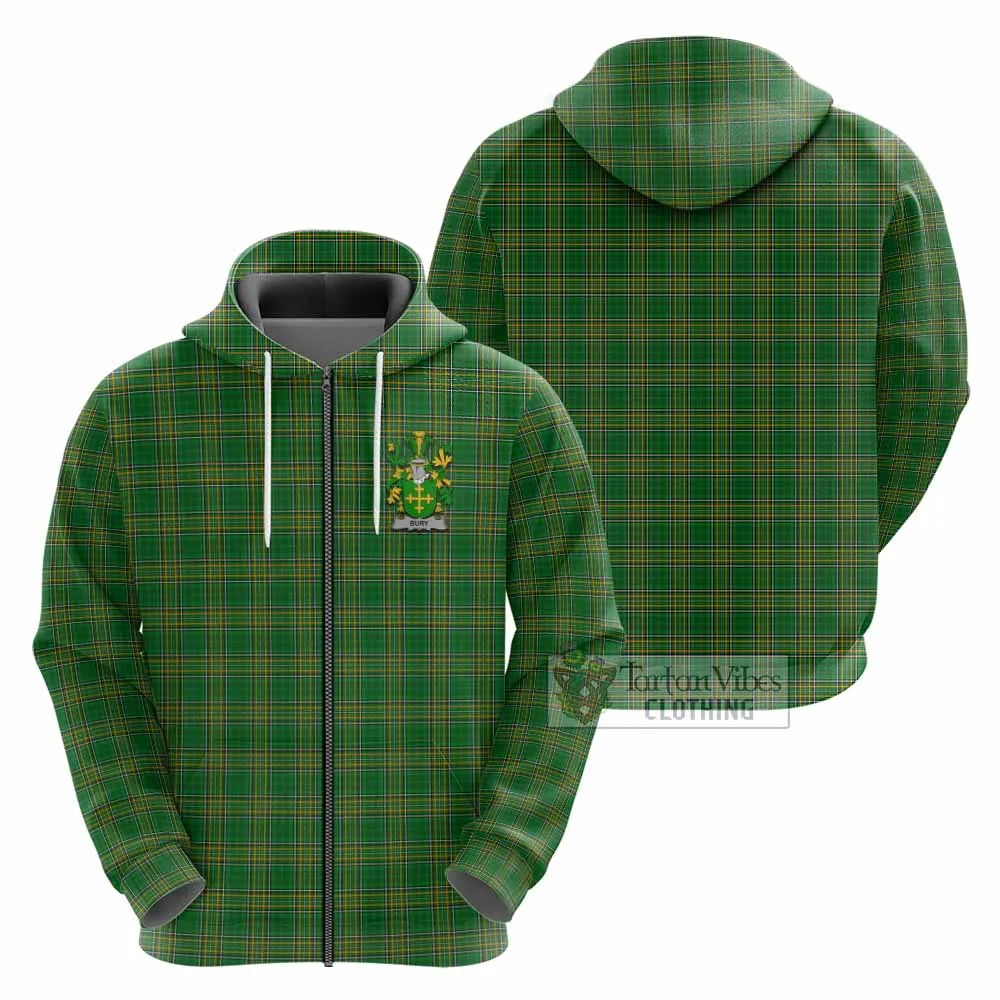 Bury Irish Clan Tartan Hoodie with Coat of Arms