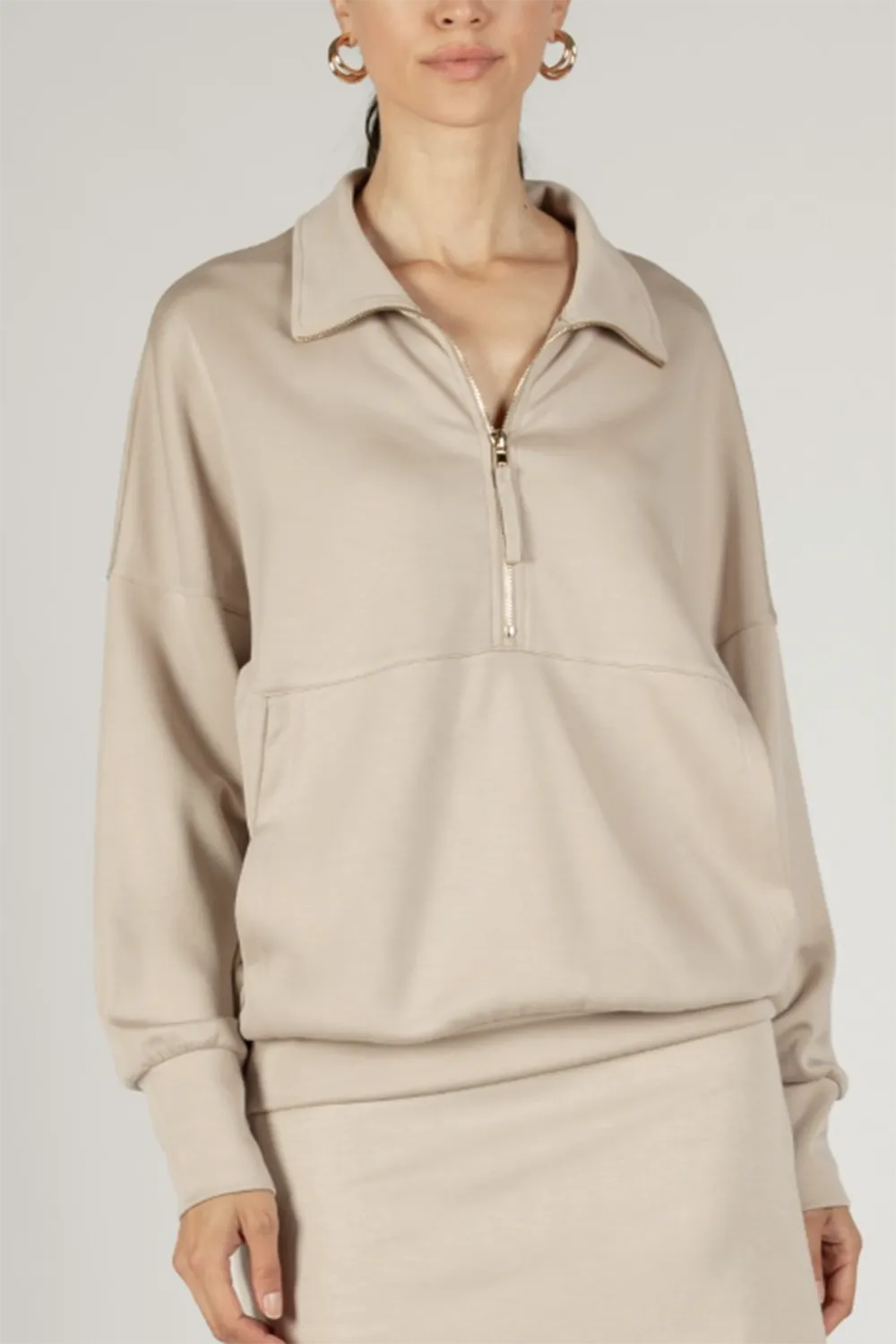 Butter Modal Zip Up Pullover - Taupe