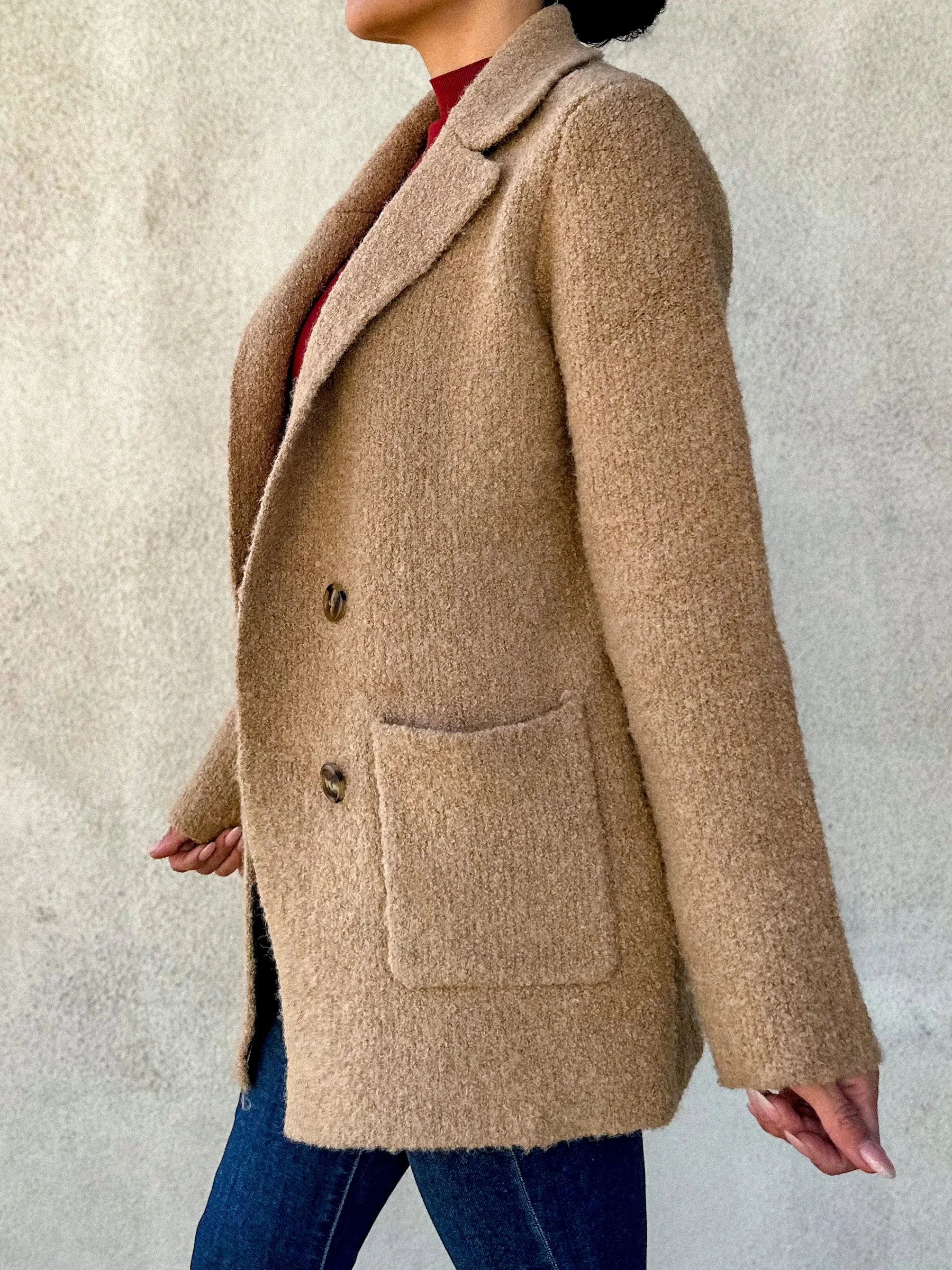 Camel Textured Teddy Pea Coat