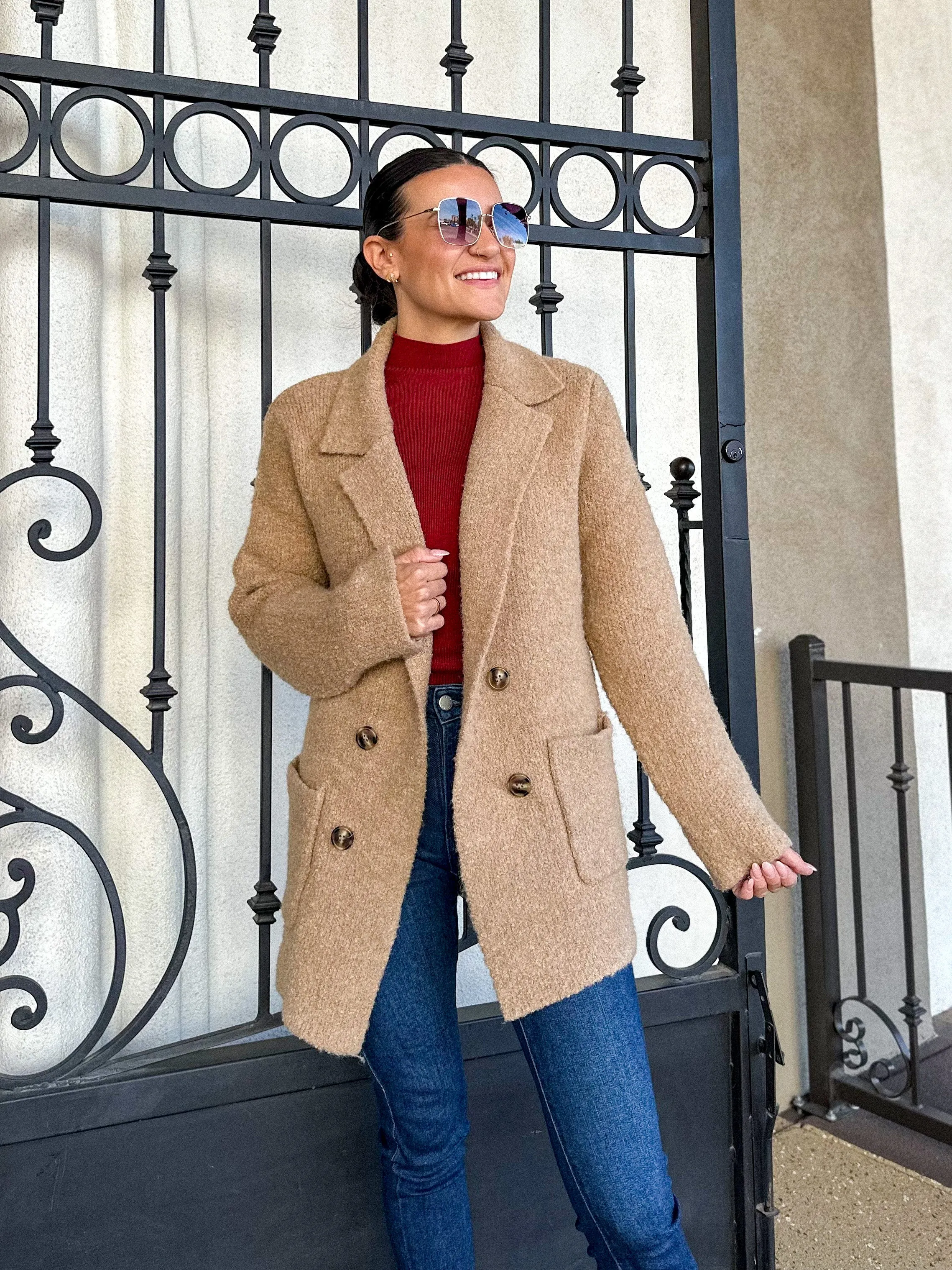 Camel Textured Teddy Pea Coat