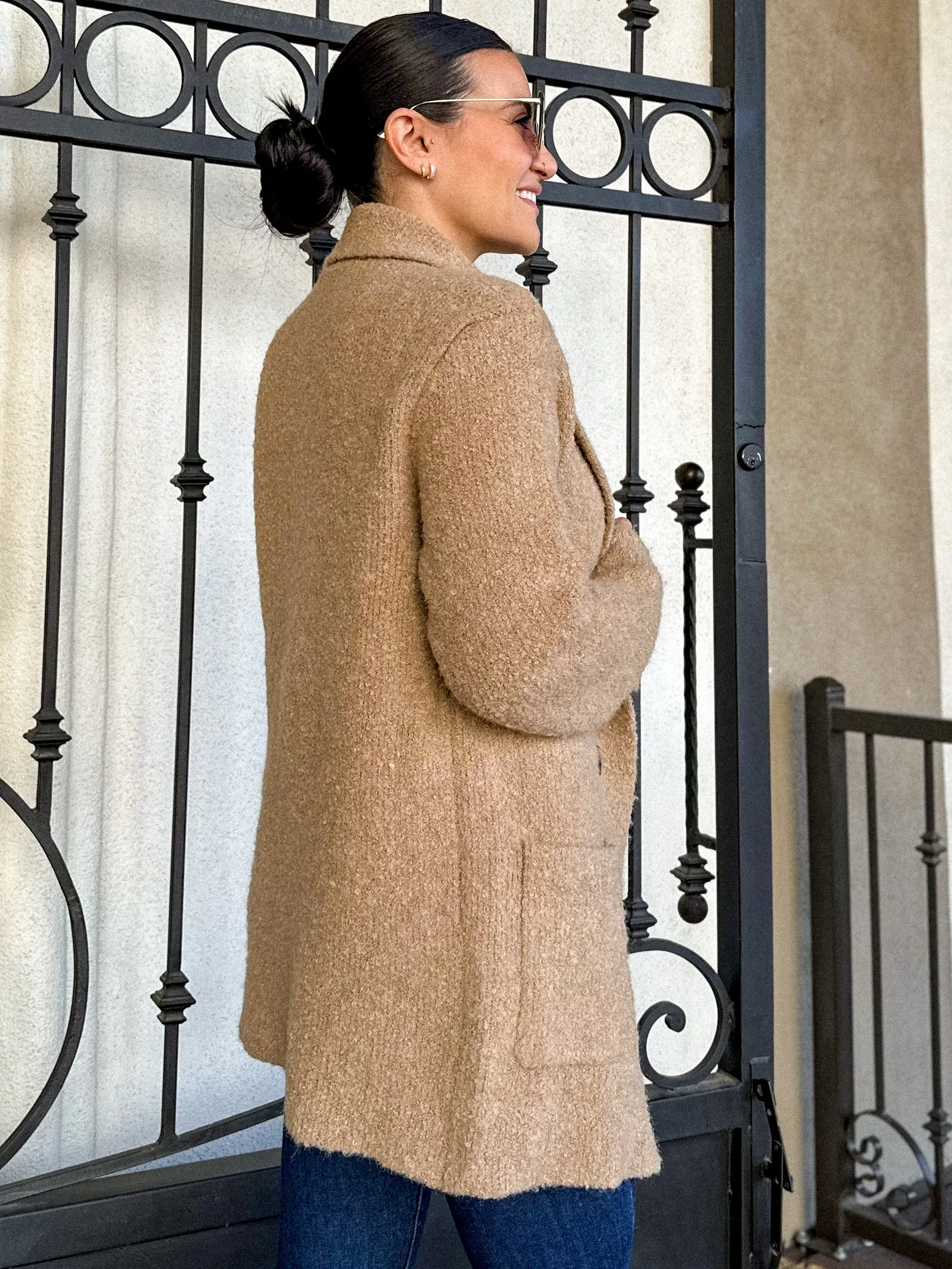 Camel Textured Teddy Pea Coat