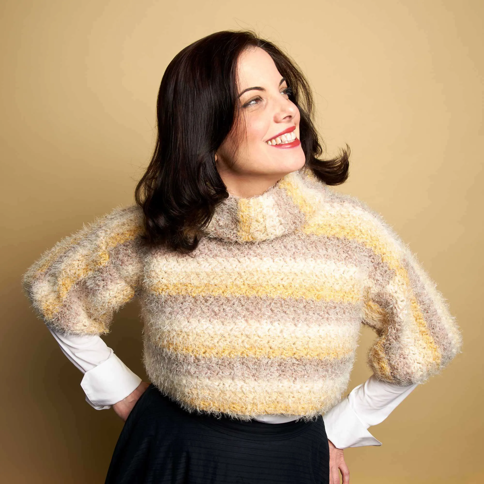 Caron Boxy Cowl Neck Crochet Pullover