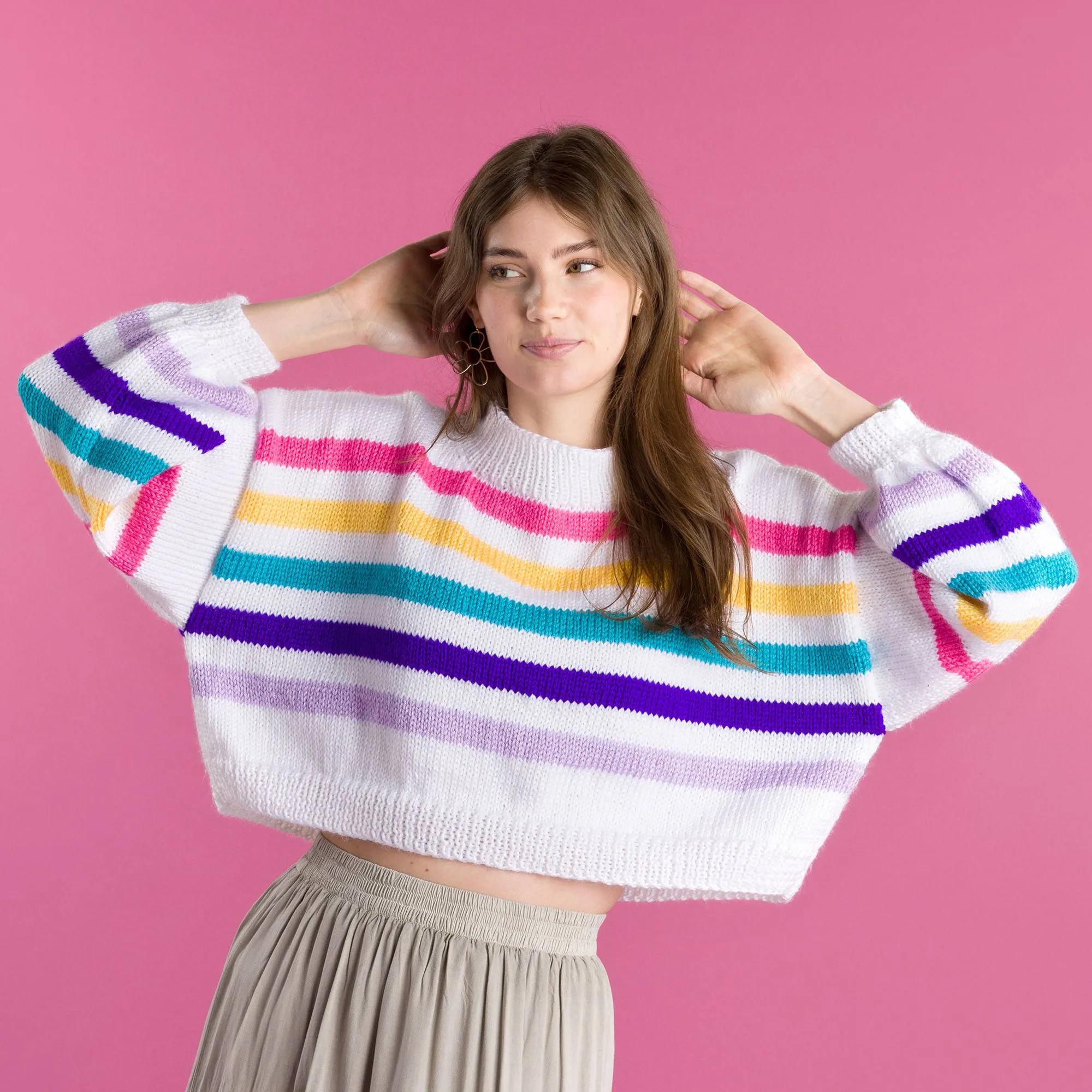 Caron Dropped & Cropped Knit Pullover