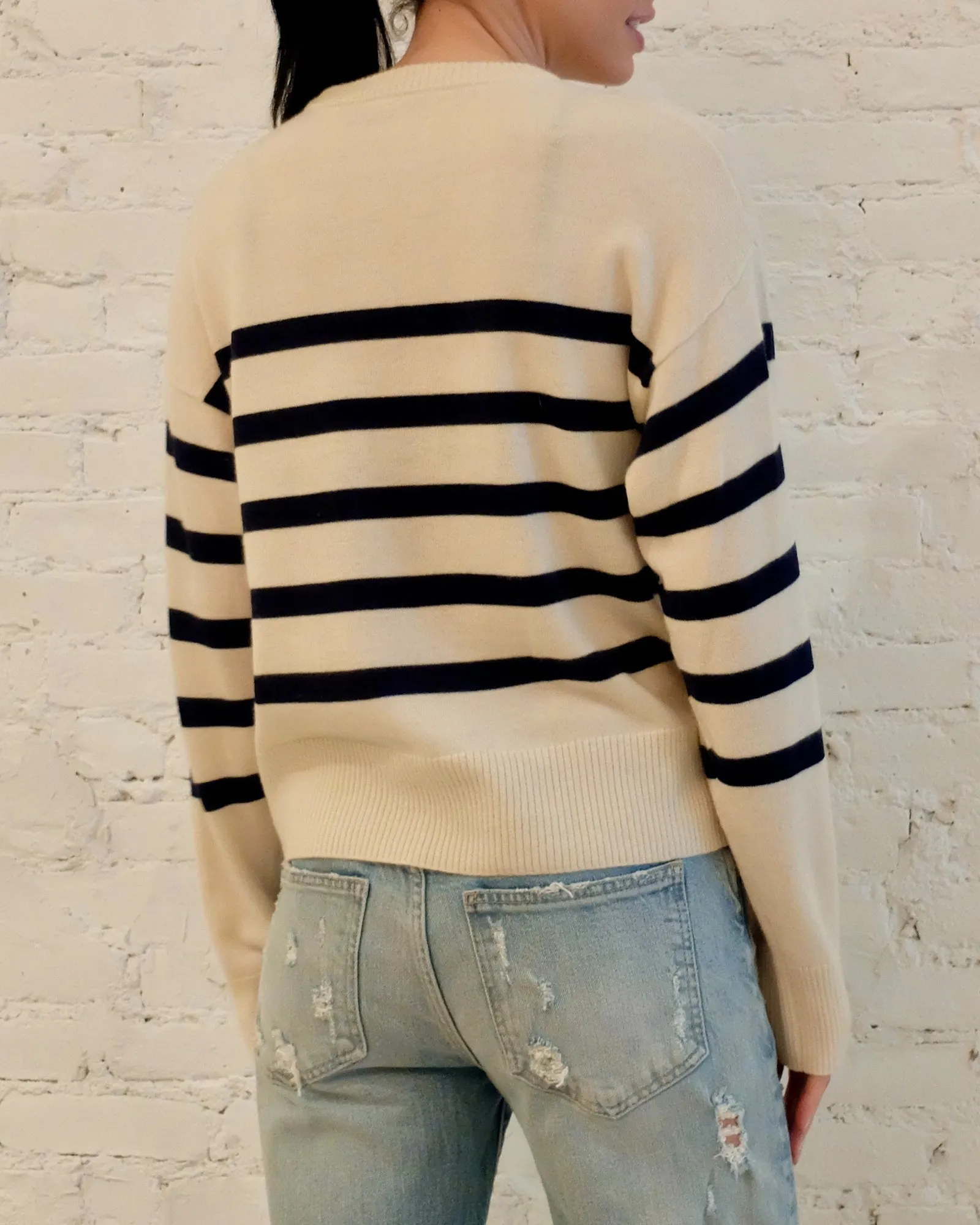 Cashmere Crewneck Sweater - Navy Stripe