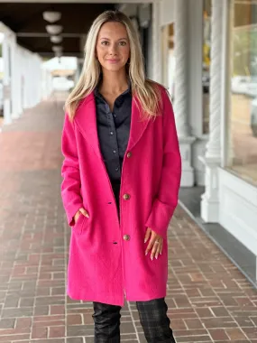 Charlie B Boiled Wool Long Coat in Magenta