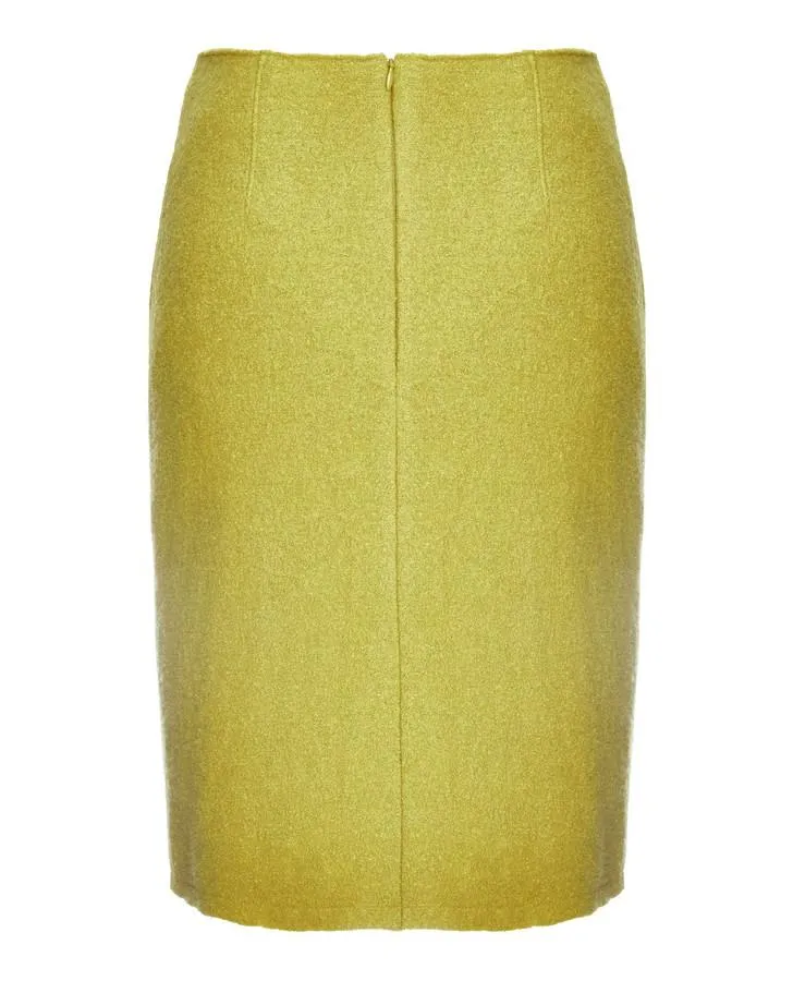 Chartreuse Boiled Wool A-Line Panel Skirt