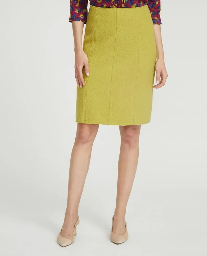 Chartreuse Boiled Wool A-Line Panel Skirt