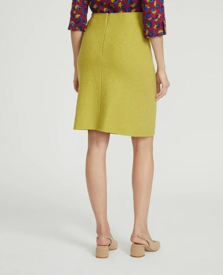 Chartreuse Boiled Wool A-Line Panel Skirt