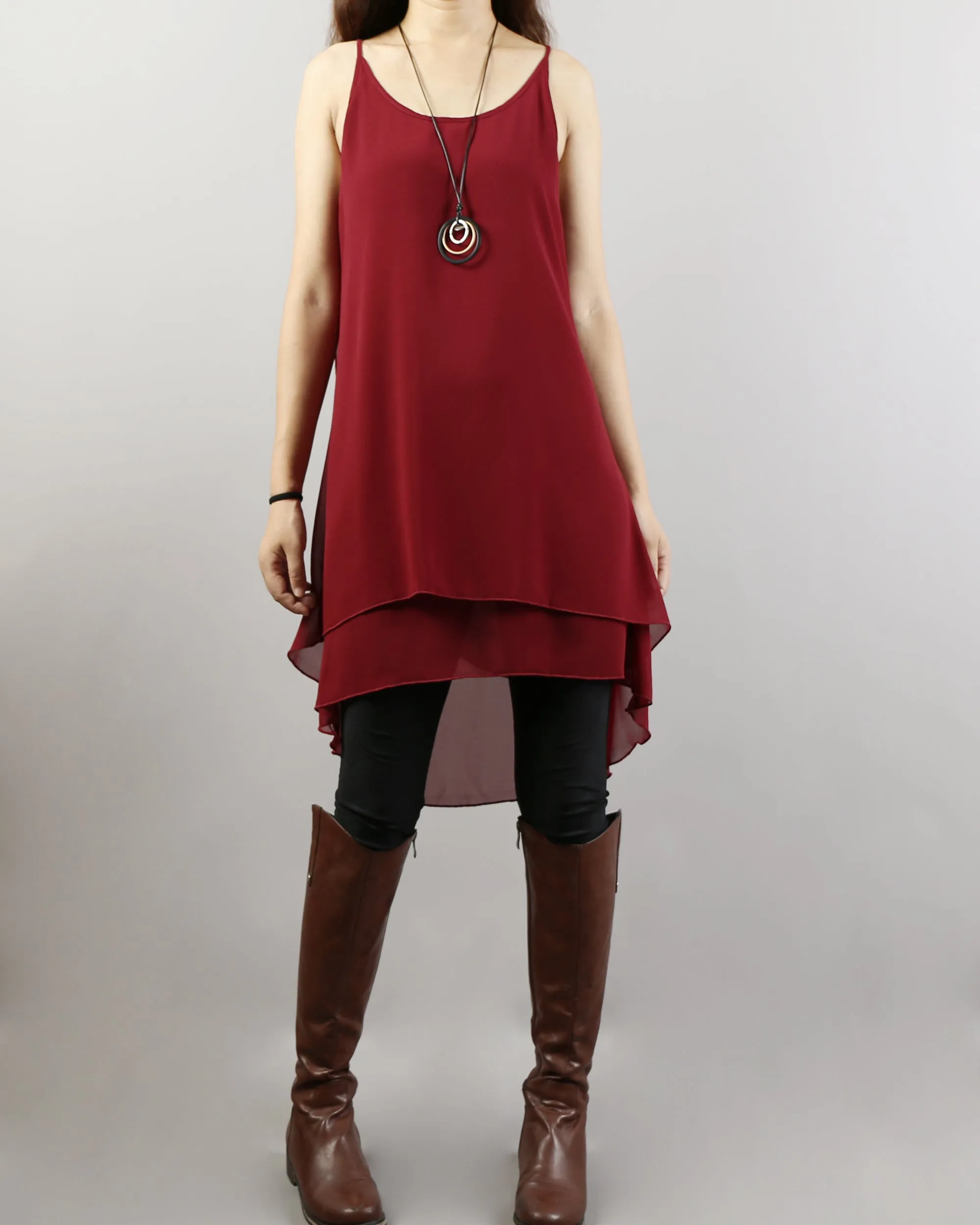 Chiffon Slip Dress/Lace Top with 3/4 Sleeves/Maternity Tunic Dress/Oversize Chiffon Tunic Dress Set/Casual Tunic Top(Q1801)