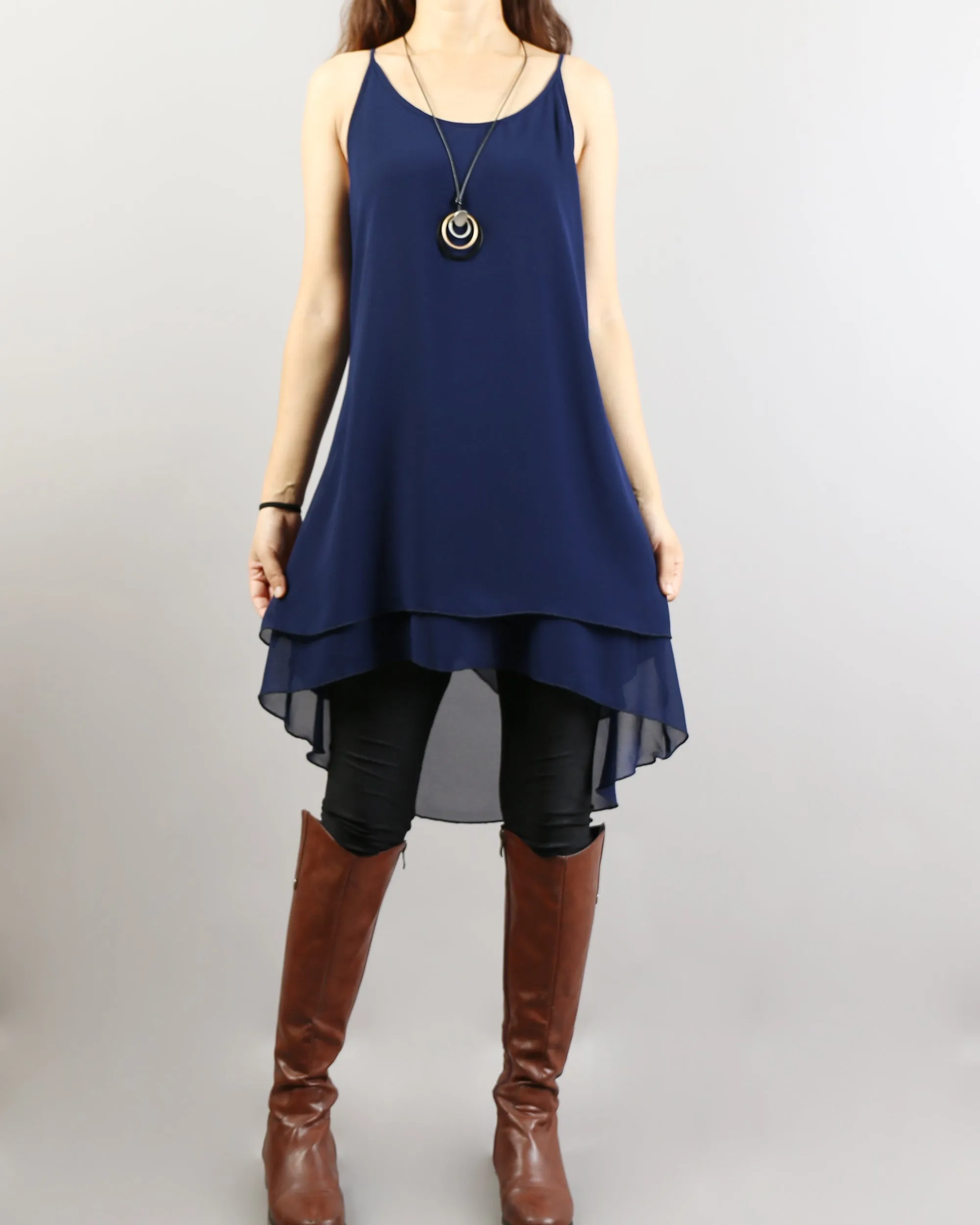 Chiffon Slip Dress/Lace Top with 3/4 Sleeves/Maternity Tunic Dress/Oversize Chiffon Tunic Dress Set/Casual Tunic Top(Q1801)