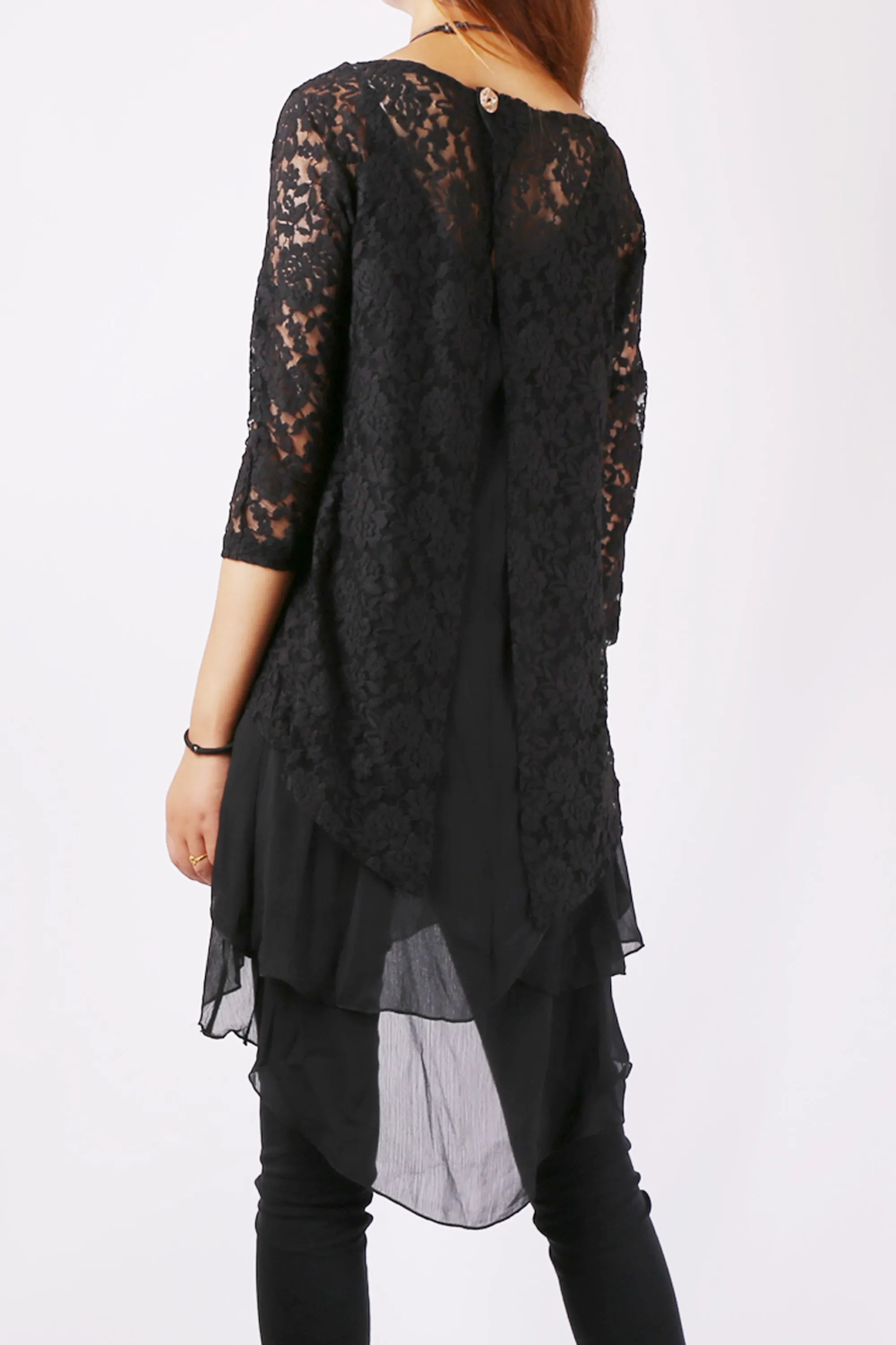 Chiffon Slip Dress/Lace Top with 3/4 Sleeves/Maternity Tunic Dress/Oversize Chiffon Tunic Dress Set/Casual Tunic Top(Q1801)