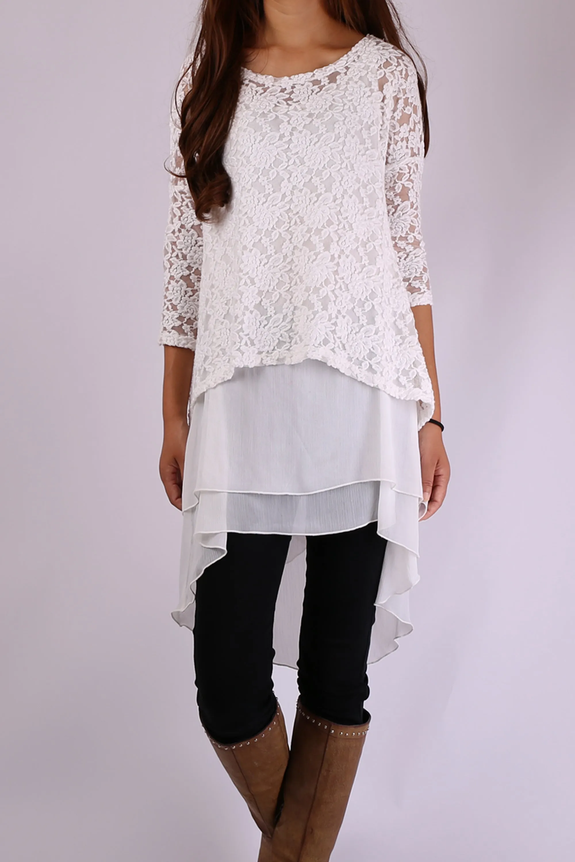 Chiffon Slip Dress/Lace Top with 3/4 Sleeves/Maternity Tunic Dress/Oversize Chiffon Tunic Dress Set/Casual Tunic Top(Q1801)