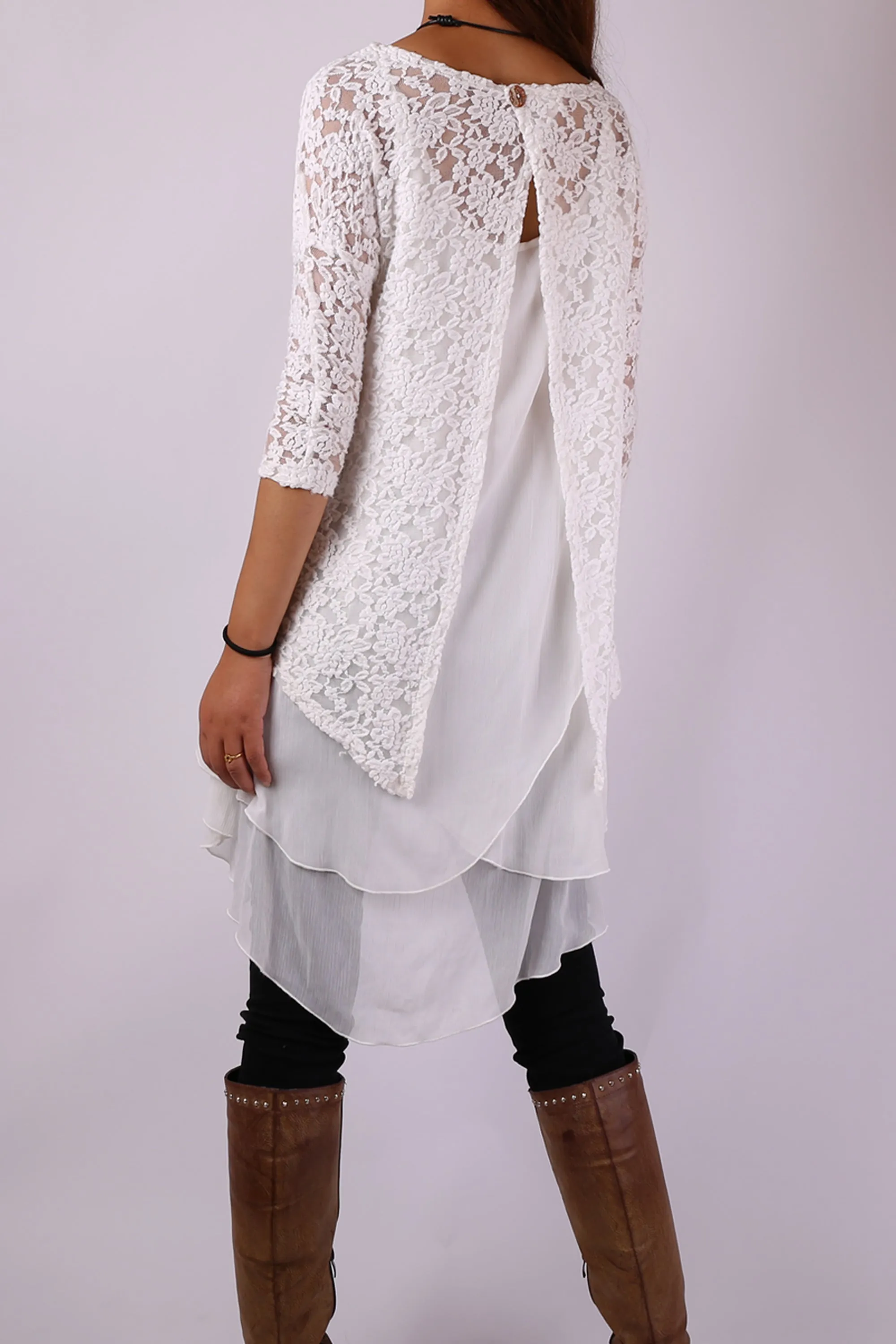 Chiffon Slip Dress/Lace Top with 3/4 Sleeves/Maternity Tunic Dress/Oversize Chiffon Tunic Dress Set/Casual Tunic Top(Q1801)