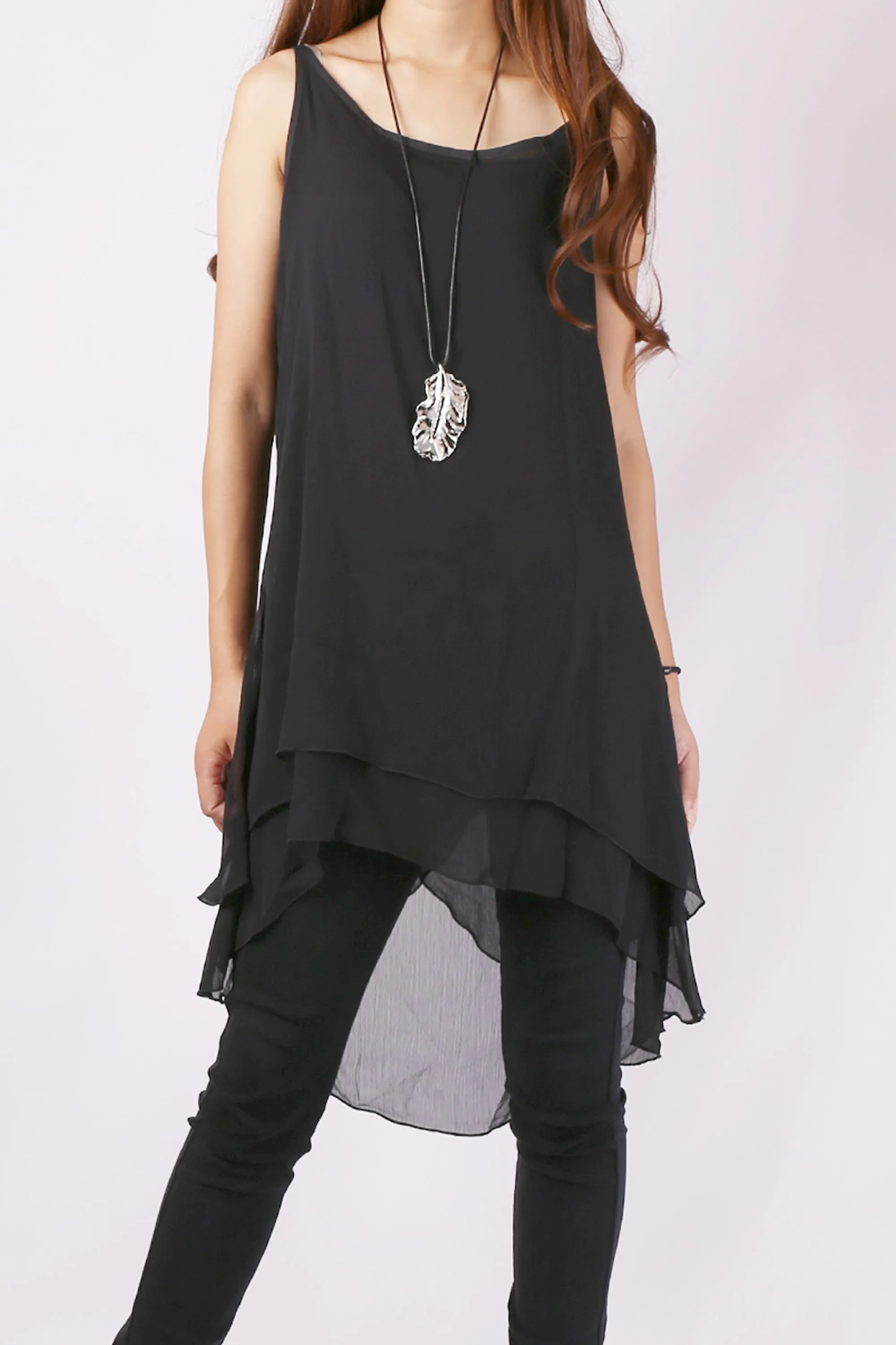 Chiffon Slip Dress/Lace Top with 3/4 Sleeves/Maternity Tunic Dress/Oversize Chiffon Tunic Dress Set/Casual Tunic Top(Q1801)