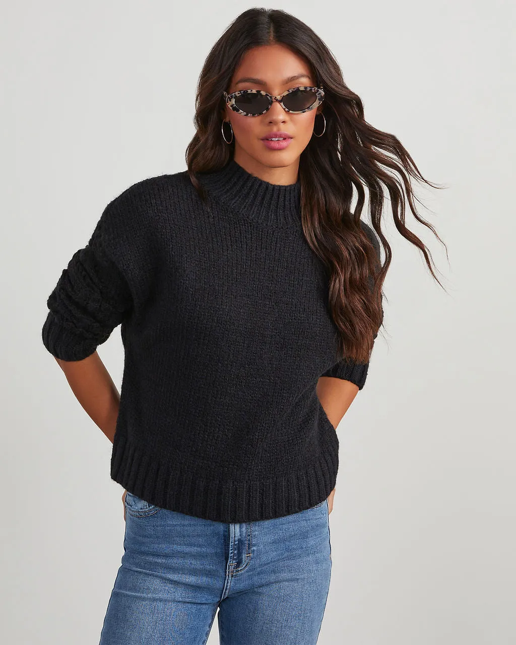 Clever One Knit Mock Neck Pullover Sweater