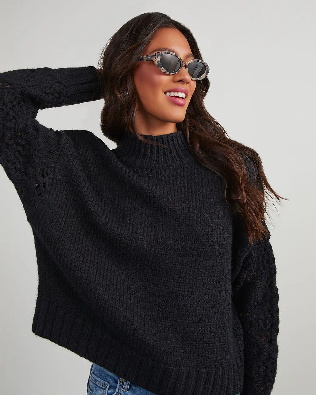 Clever One Knit Mock Neck Pullover Sweater