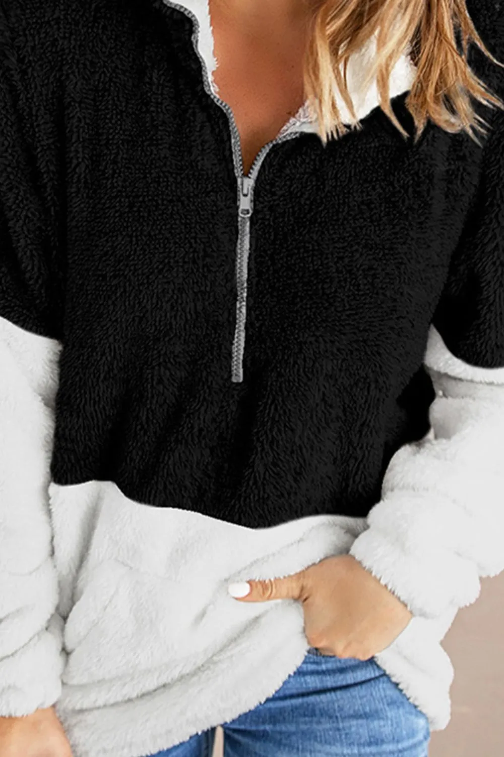 Color Block Half-Zip Teddy Sweatshirt