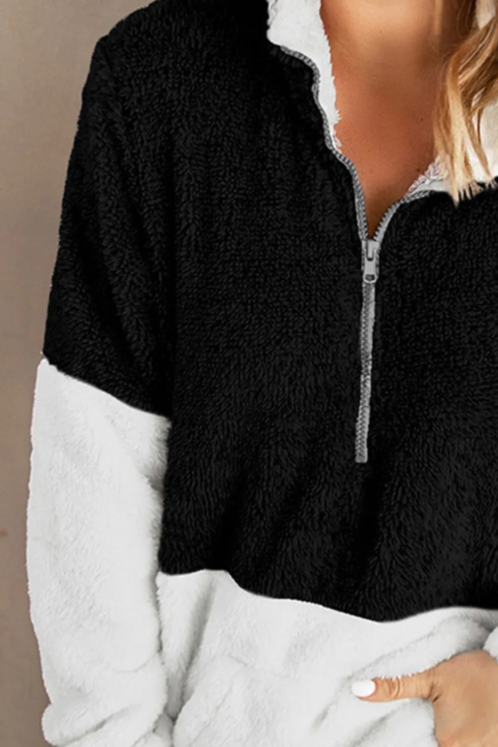 Color Block Half-Zip Teddy Sweatshirt