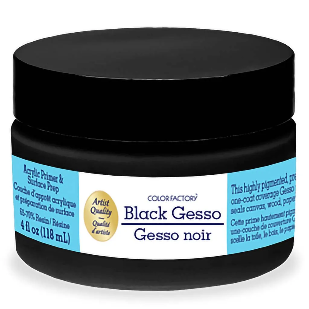 Color Factory Media: Gesso (118ml) Acrylic Primer & Surface Prep-Black, 4oz