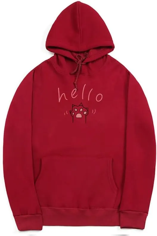 CORIRESHA Cat Paw Graphic Hoodie Drawstring Pocket Kawaii Cute Letter Sweatshirt