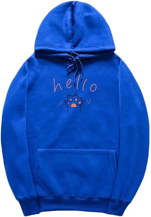 CORIRESHA Cat Paw Graphic Hoodie Drawstring Pocket Kawaii Cute Letter Sweatshirt