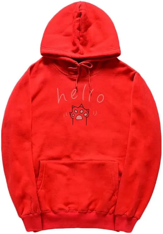 CORIRESHA Cat Paw Graphic Hoodie Drawstring Pocket Kawaii Cute Letter Sweatshirt