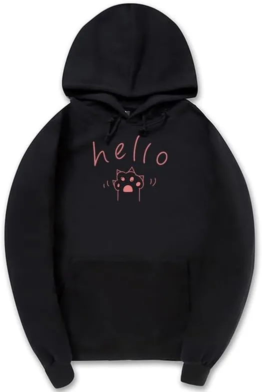 CORIRESHA Cat Paw Graphic Hoodie Drawstring Pocket Kawaii Cute Letter Sweatshirt