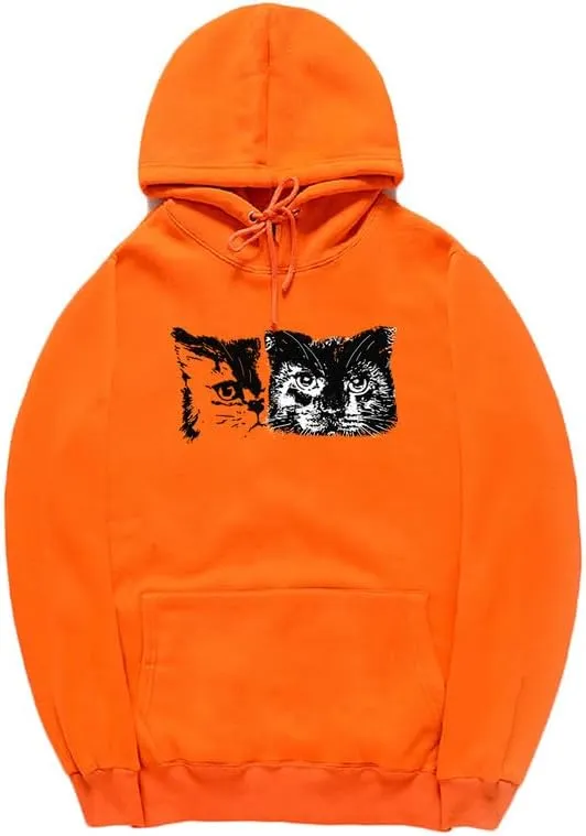 CORIRESHA Cute Cat Face Hoodie Long Sleeve Drawstring Kangaroo Pocket Basic Sweatshirt