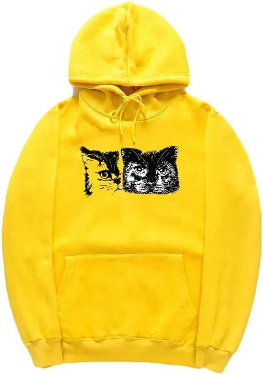 CORIRESHA Cute Cat Face Hoodie Long Sleeve Drawstring Kangaroo Pocket Basic Sweatshirt