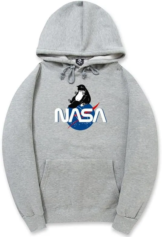 CORIRESHA Fashion NASA Print Hoodie Long Sleeve Drawstring Kangaroo Pocket Cat Sweatshirt