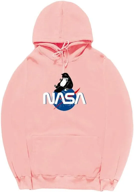 CORIRESHA Fashion NASA Print Hoodie Long Sleeve Drawstring Kangaroo Pocket Cat Sweatshirt