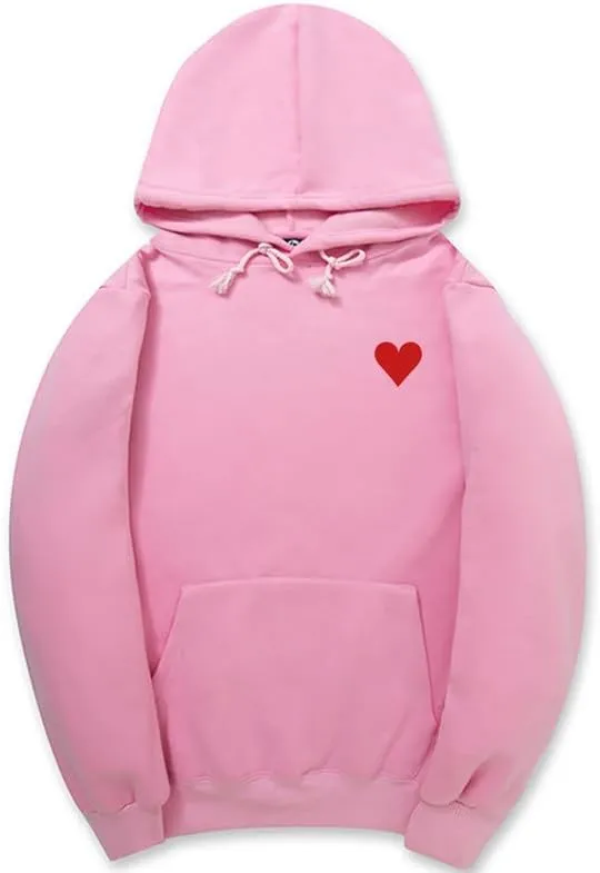 CORIRESHA Red Heart Hoodie Long Sleeve Drawstring Kangaroo Pocket Valentine's Day Sweatshirt