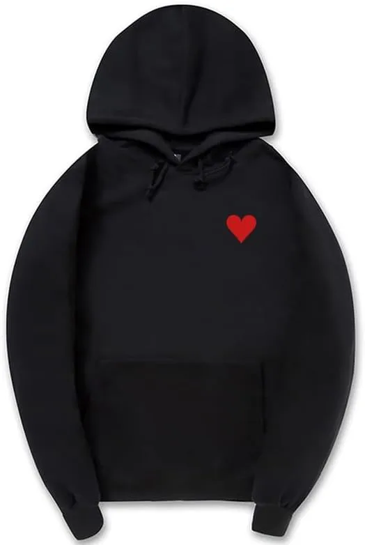 CORIRESHA Red Heart Hoodie Long Sleeve Drawstring Kangaroo Pocket Valentine's Day Sweatshirt