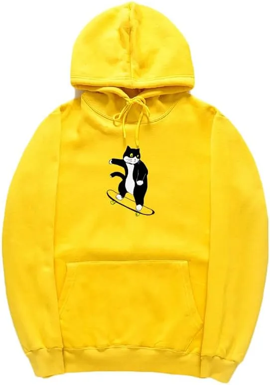 CORIRESHA Teen Cat Lover Hoodie Long Sleeve Drawstring Kangaroo Pocket Cute Skateboard Sweatshirt