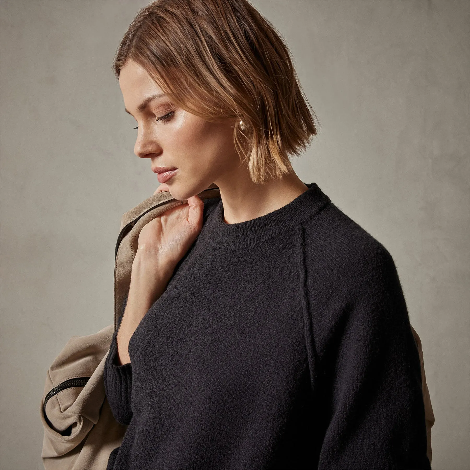 Cotton Cashmere Blend Pullover - Black