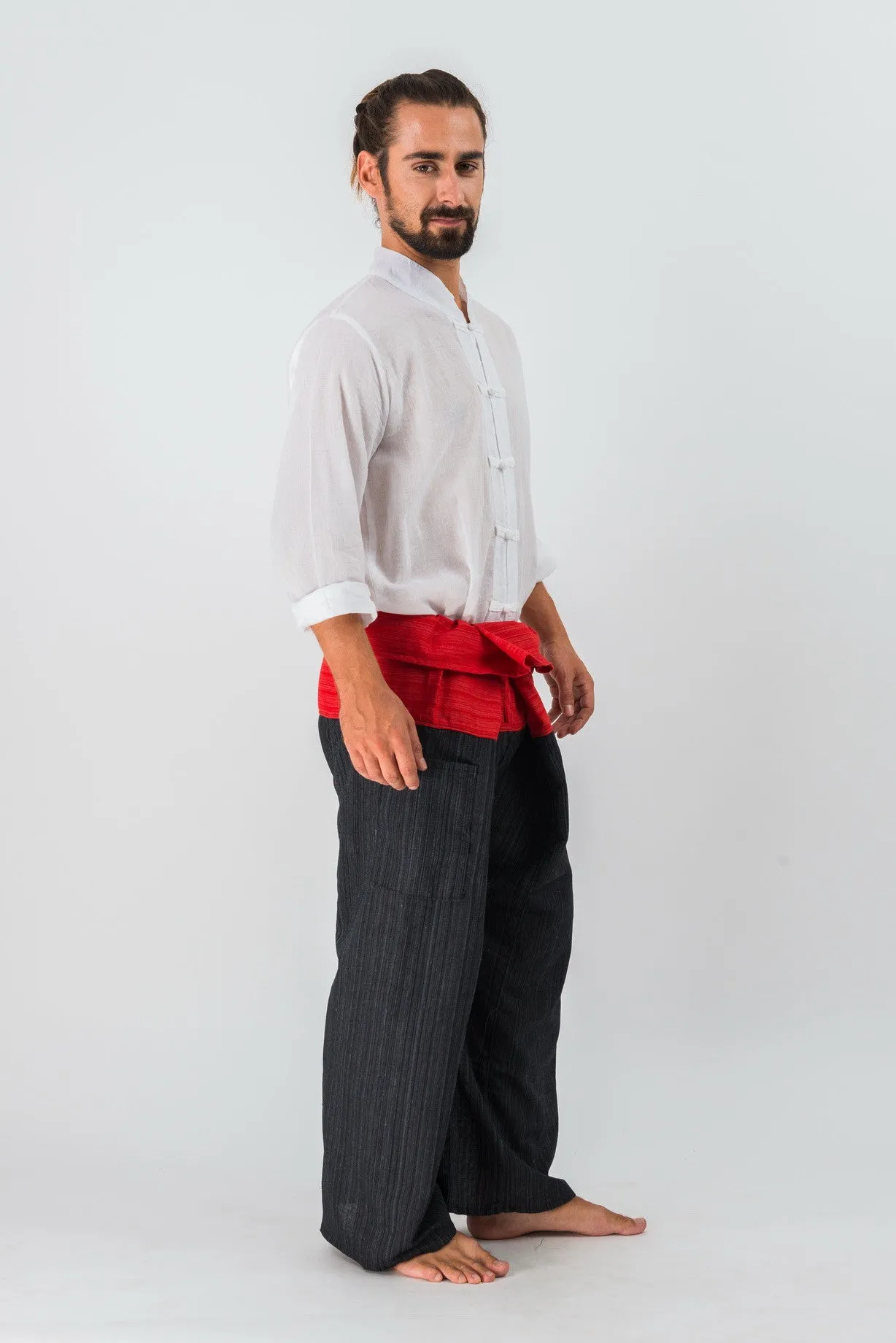 Cotton Thai Fisherman Yoga Massage Pants Two Tone Black Red