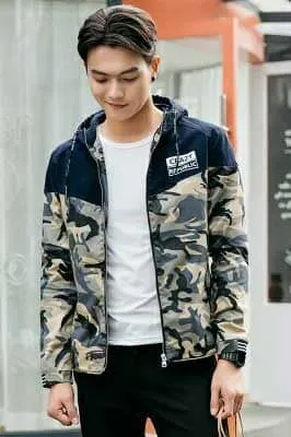 Crazy Republic Men's Camo Style Long Sleeve Hooded Zipper Jacket