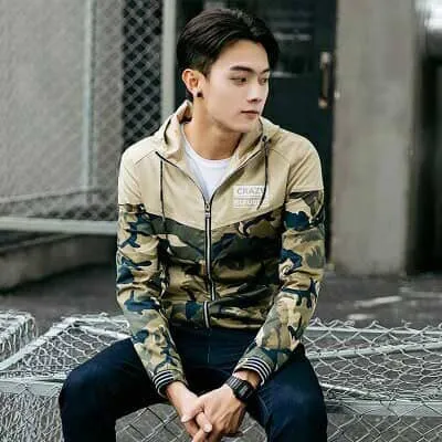 Crazy Republic Men's Camo Style Long Sleeve Hooded Zipper Jacket