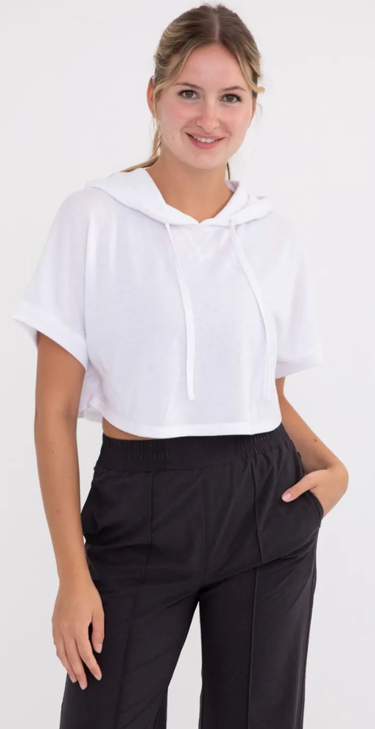 Cropped Short Sleeve Hoodie Pullover