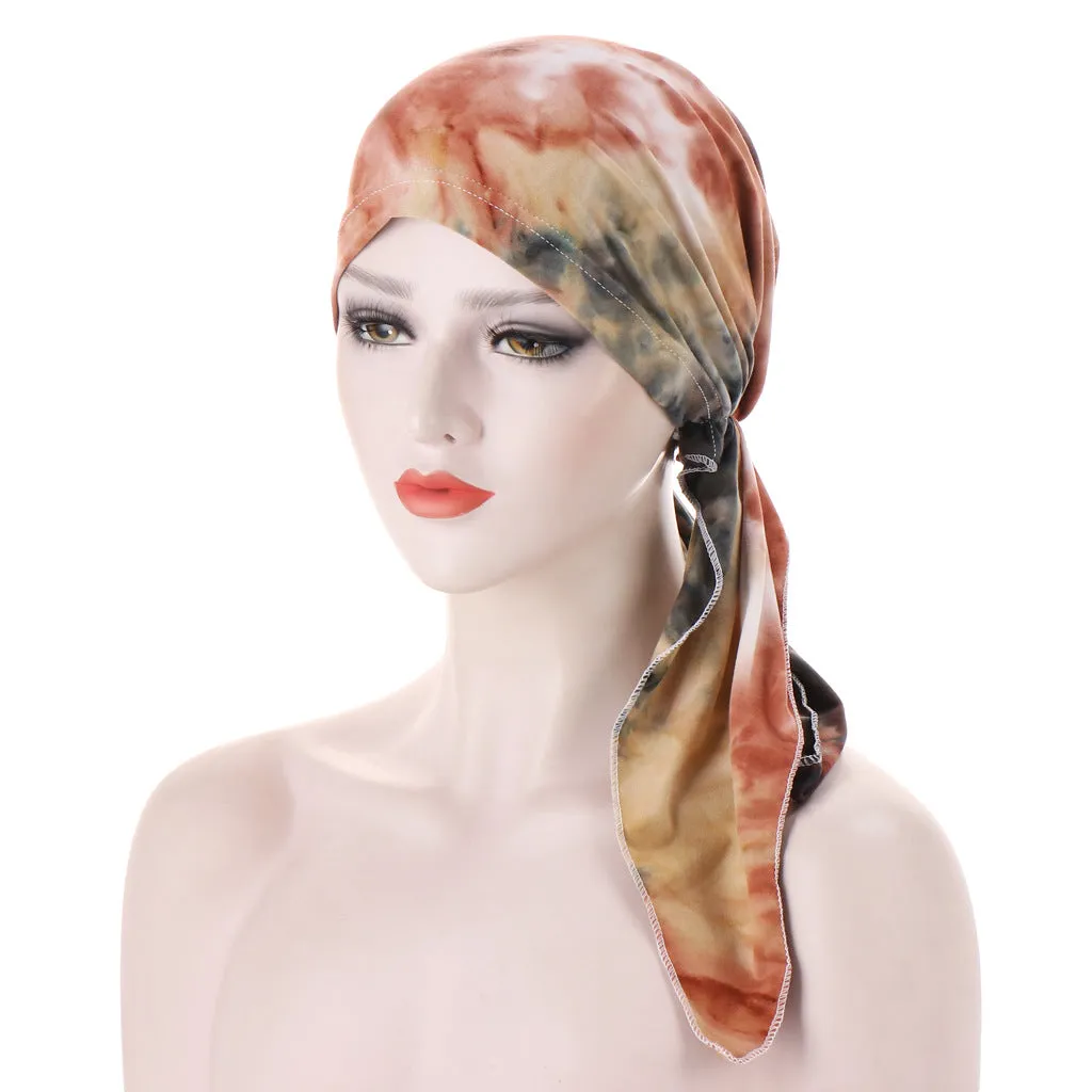 Curved Tail Turban Hat Flower Cloth Pullover