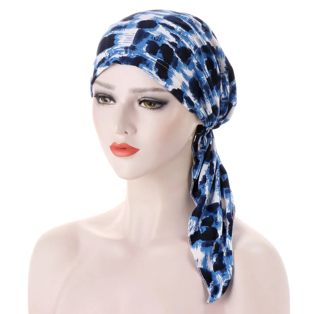 Curved Tail Turban Hat Flower Cloth Pullover