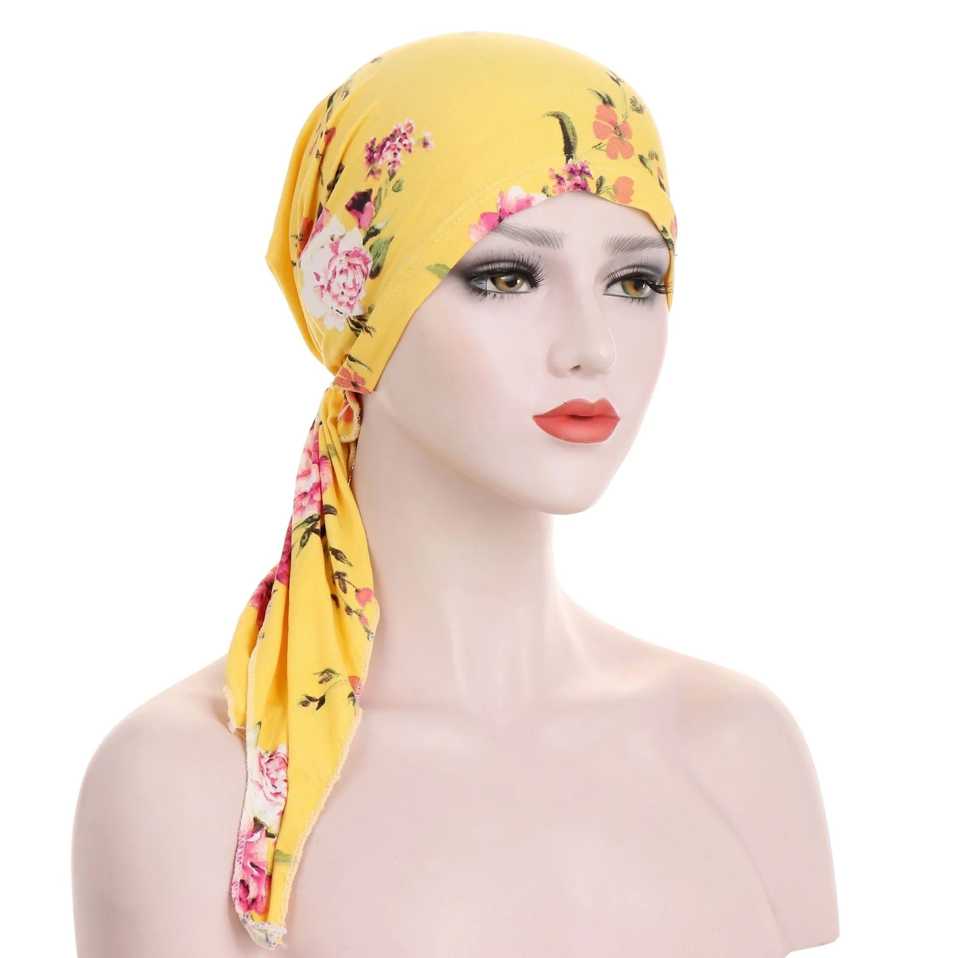 Curved Tail Turban Hat Flower Cloth Pullover