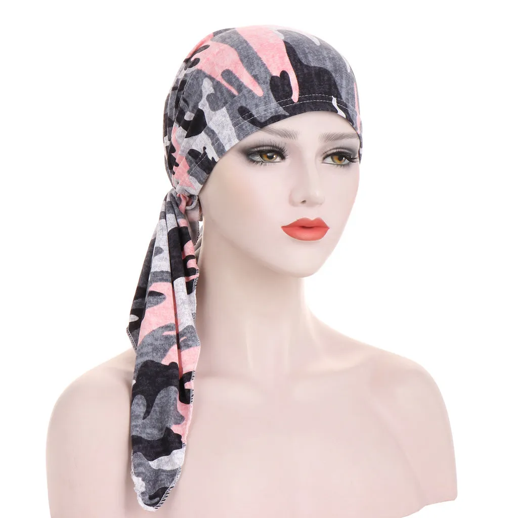 Curved Tail Turban Hat Flower Cloth Pullover