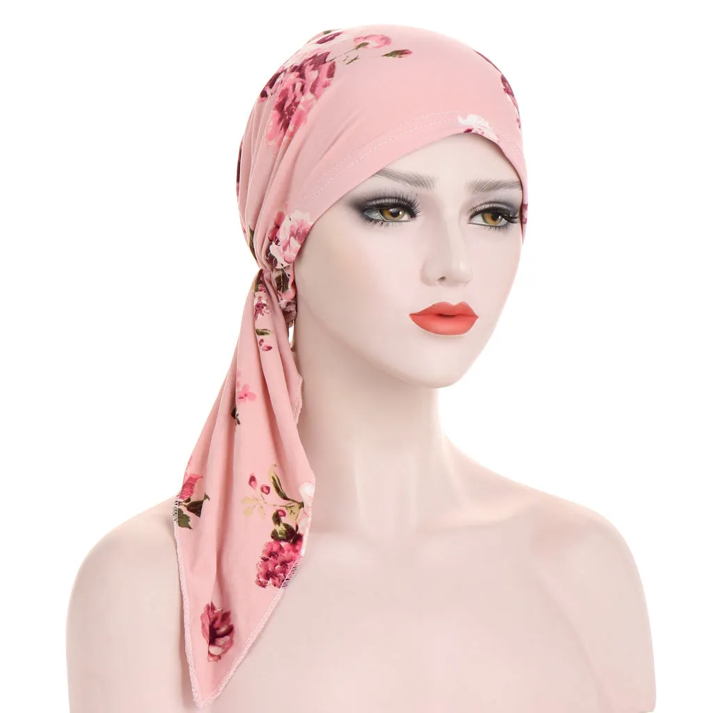 Curved Tail Turban Hat Flower Cloth Pullover