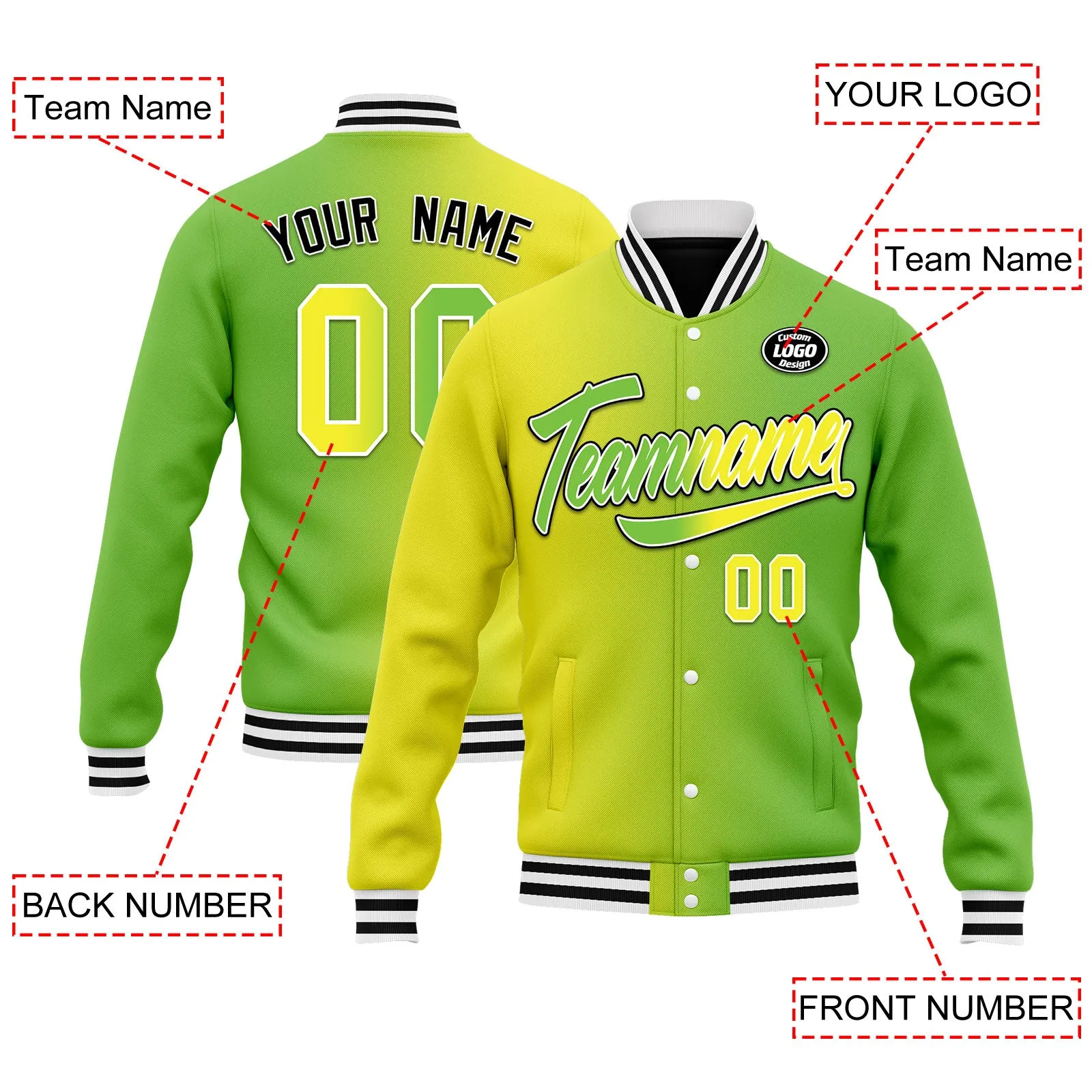 Custom Gradient Fashion Jacket Bomber Full-Snap Varsity Letterman Personalized Jacket FZ005-D028015-12