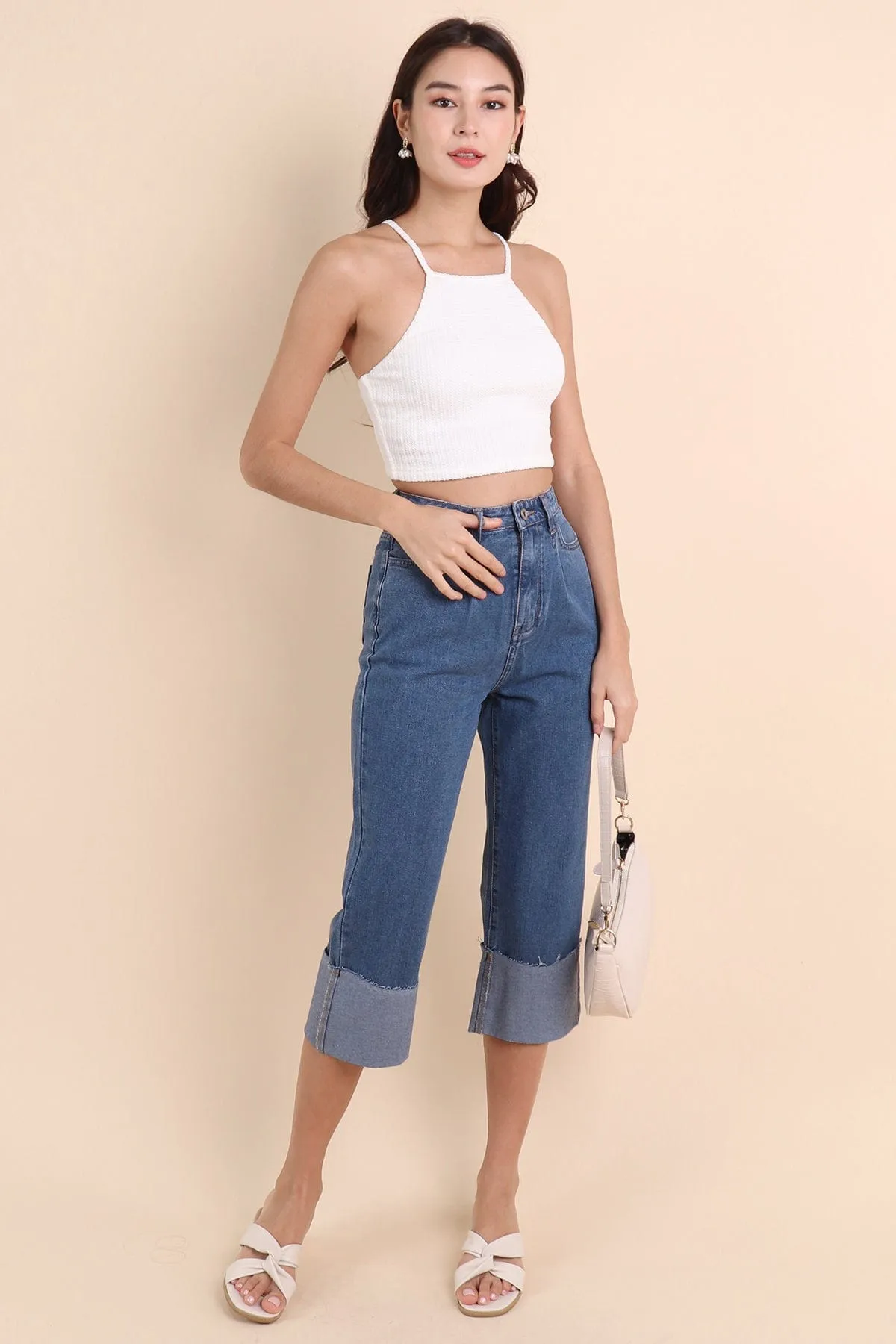 DAMARIS CUFFED DENIM CULOTTES IN DARK WASH