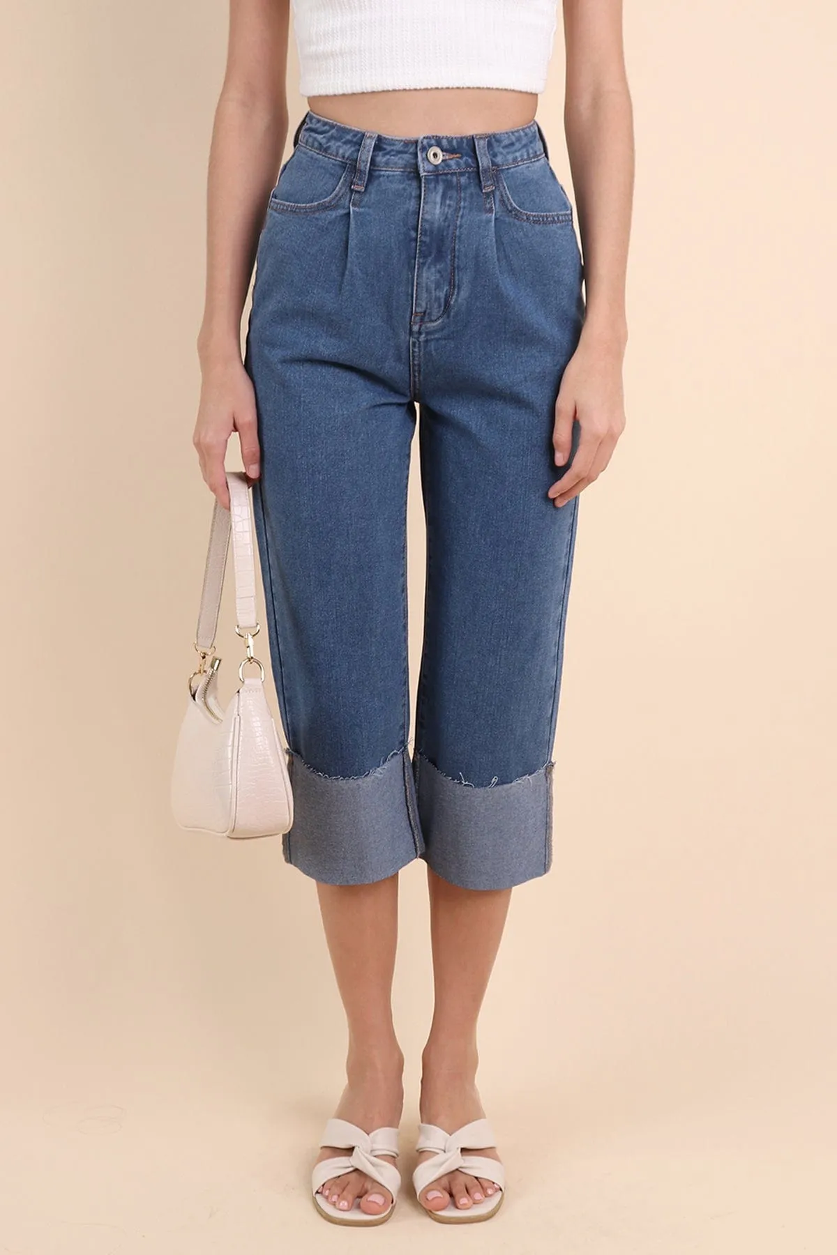 DAMARIS CUFFED DENIM CULOTTES IN DARK WASH