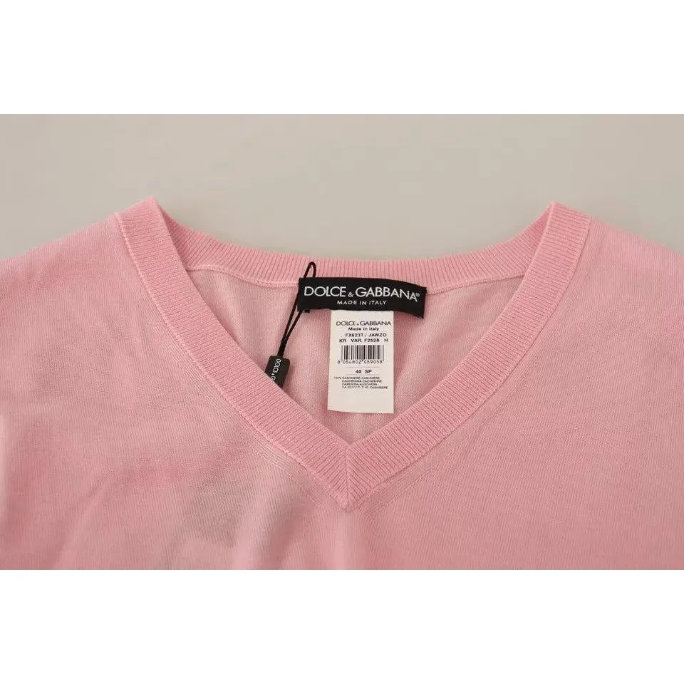 Dolce & Gabbana Pink V-neck Women Pullover Cashmere Sweater